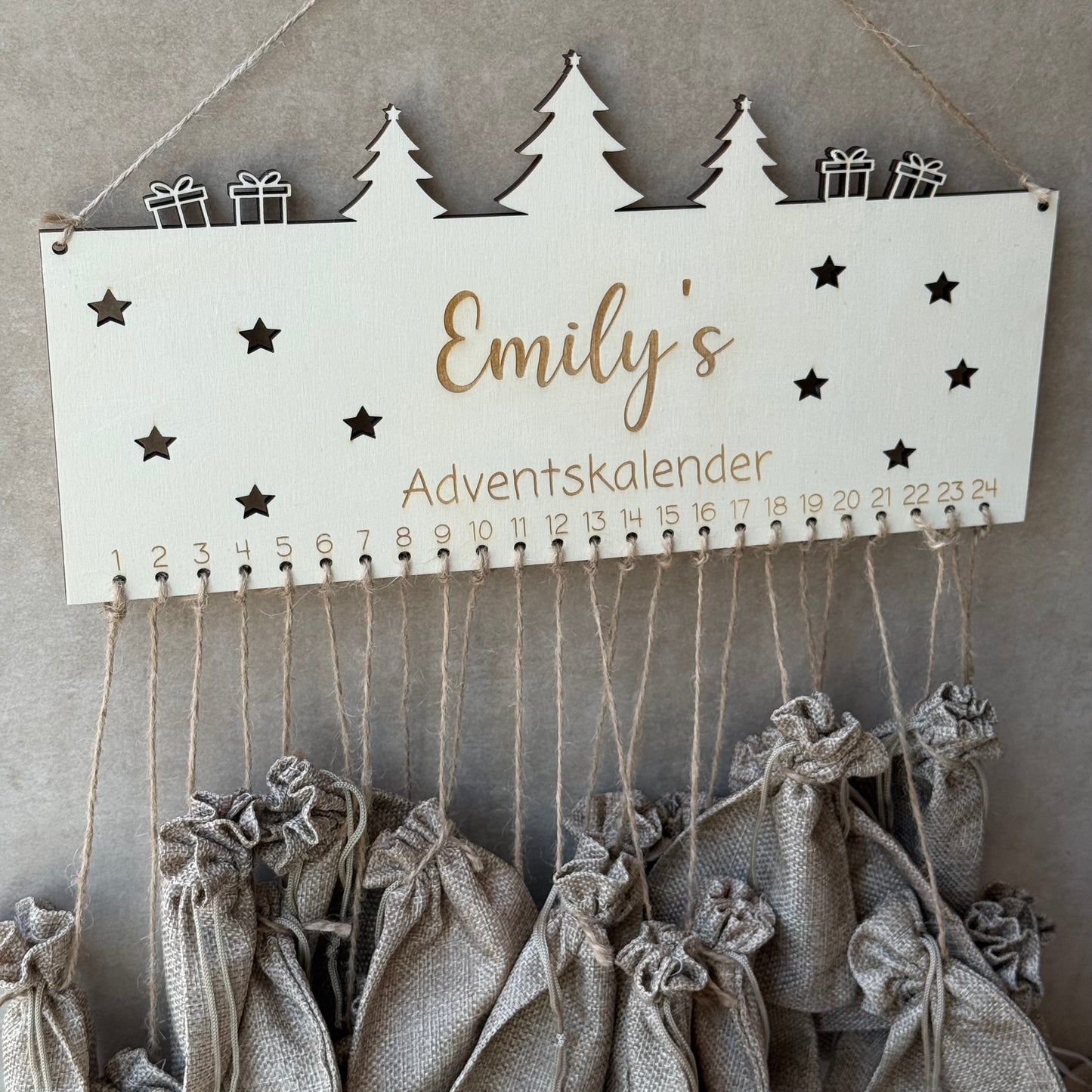 Personalisierter Adventskalender aus Holz zum selber befüllen