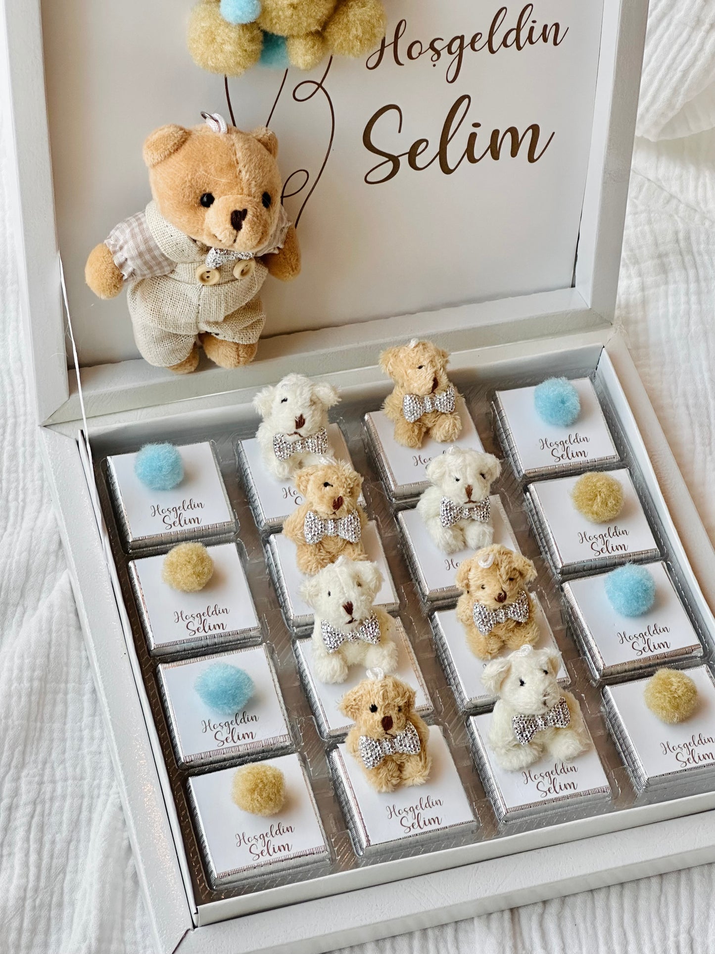 Schokobox mit Teddy, Gender Reveal, Baby Birthday, Taufe, Sünnet, Mevlüt