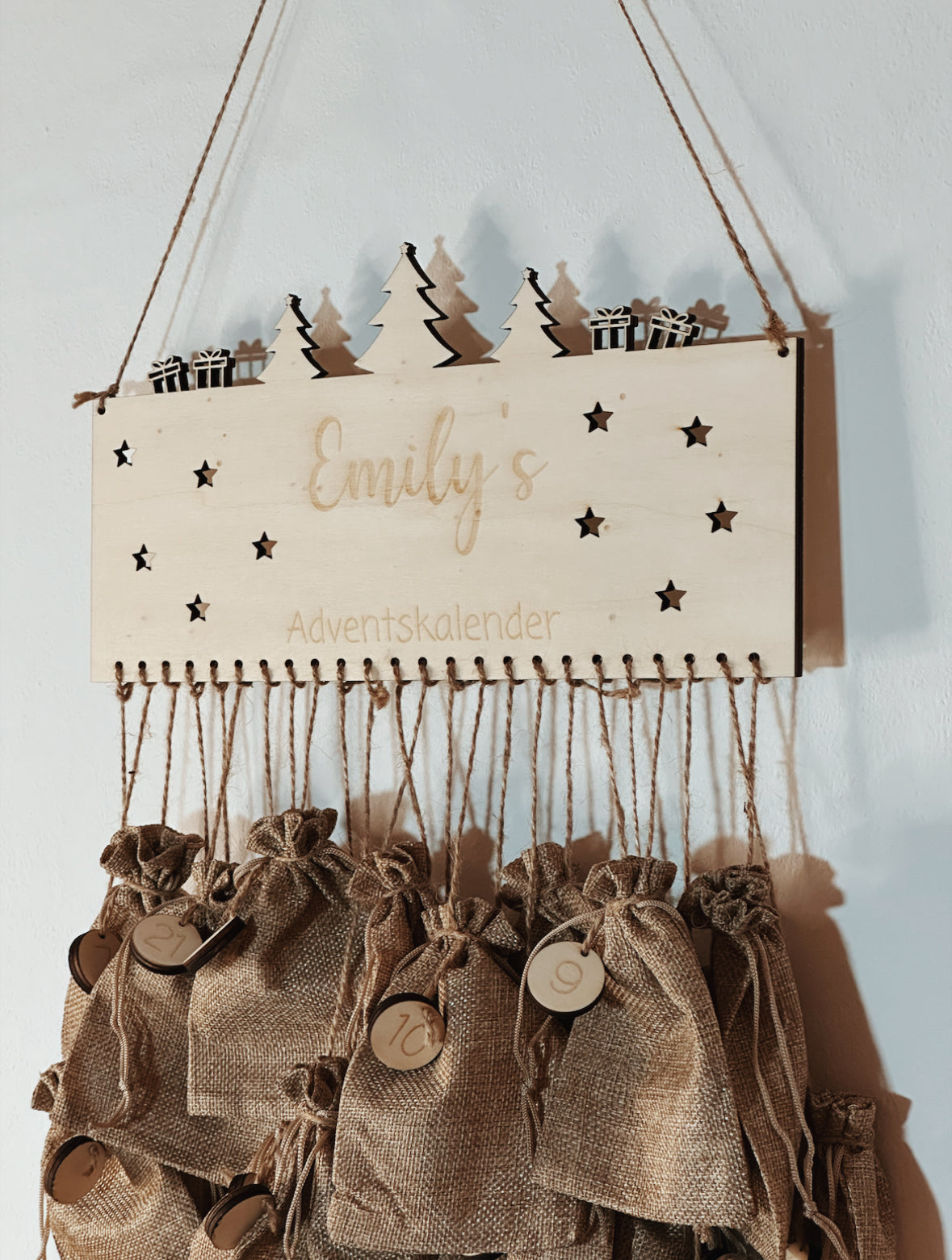 Personalisierter Adventskalender aus Holz zum selber befüllen