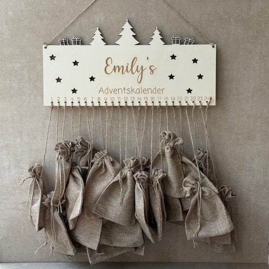 Personalisierter Adventskalender aus Holz zum selber befüllen